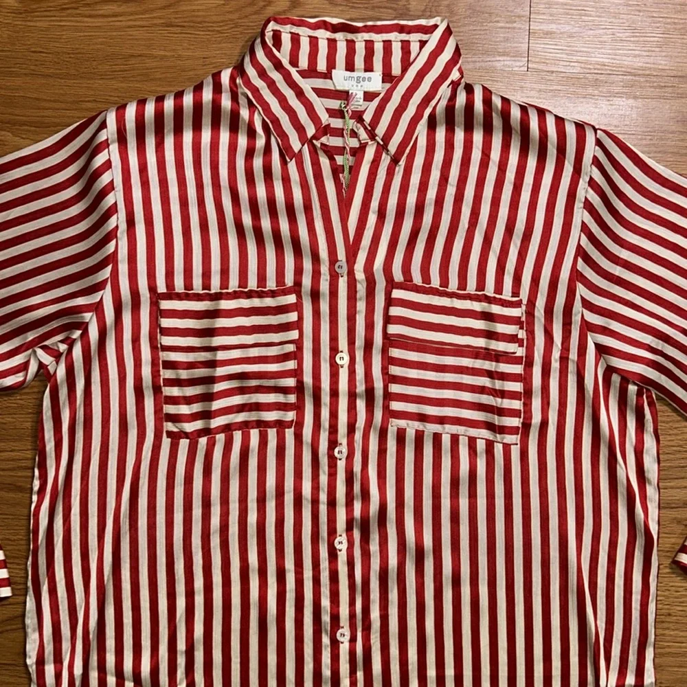 UMGEE Red and Creme Striped Button-Up Dress - Picture 3 of 7